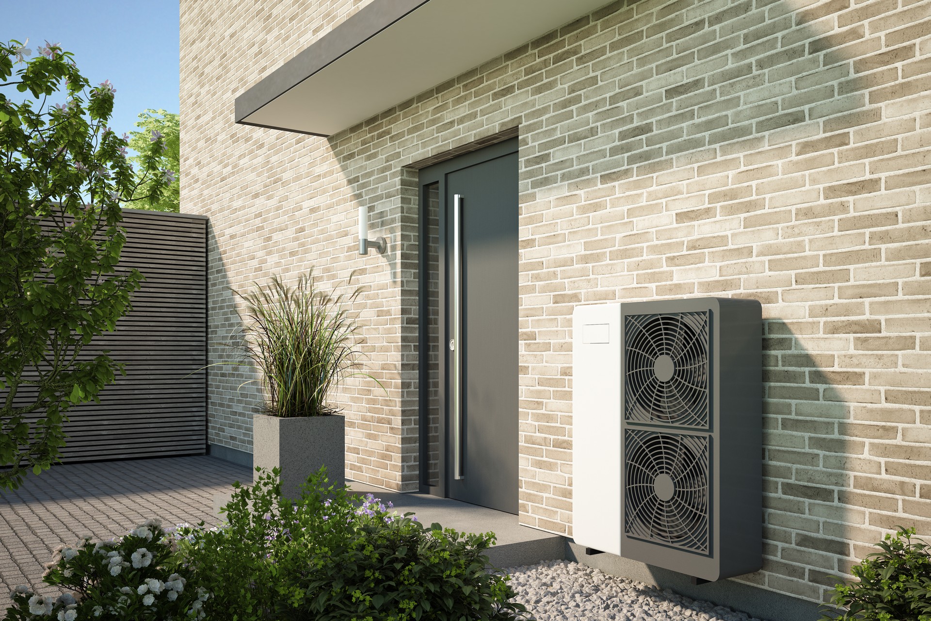 Modern house with air water heat pump